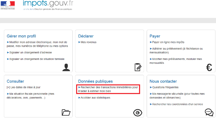 Lien vers PATRIM Usagers sur le site www.impots.gouv.fr