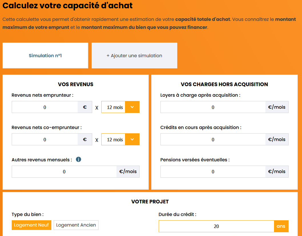 combien je peux emprunter ? Simulation de capacité d'emprunt en ligne gratuit