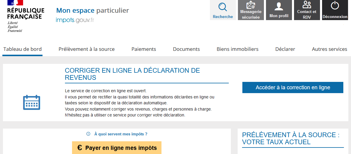 correction declaration impot en ligne sur impots.gouv.fr