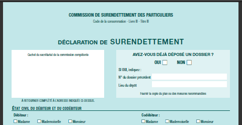 Dossier de déclaration de surendettement