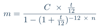 Formule du calcul d'une mensualité de crédit immobilier en fonction du capital emprunté C, de la durée du prêt n et du taux d'intérêt bancaire t