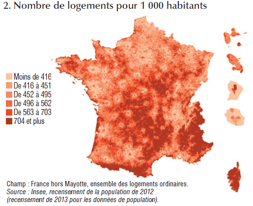 Carte du nombre de logements pour 1 000 habitants en France