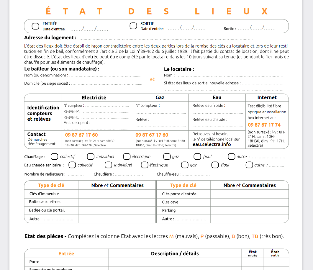 Modèle d'état des lieux de sortie et d'entrée