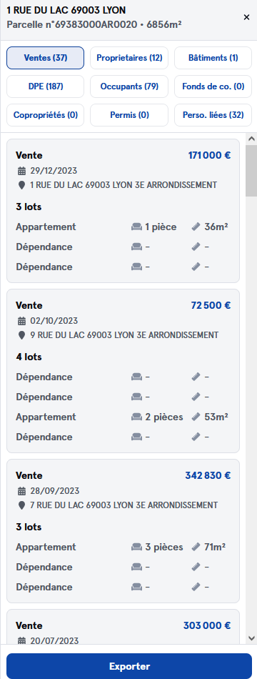 fiche d'un immeuble sur Pappers Immo